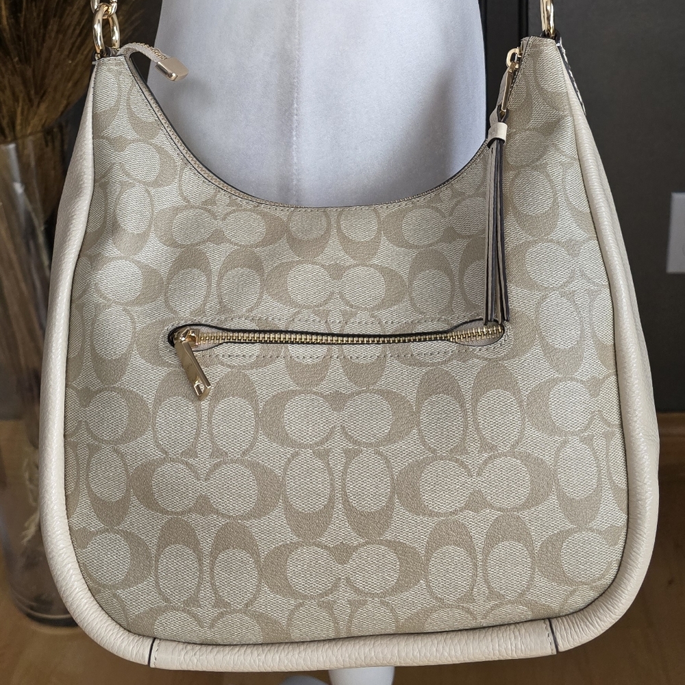 Coach Jules Hobo Pebble & Snake-Embossed Leather Bag Light Khaki/Ivory C91 - Picture 8 of 14